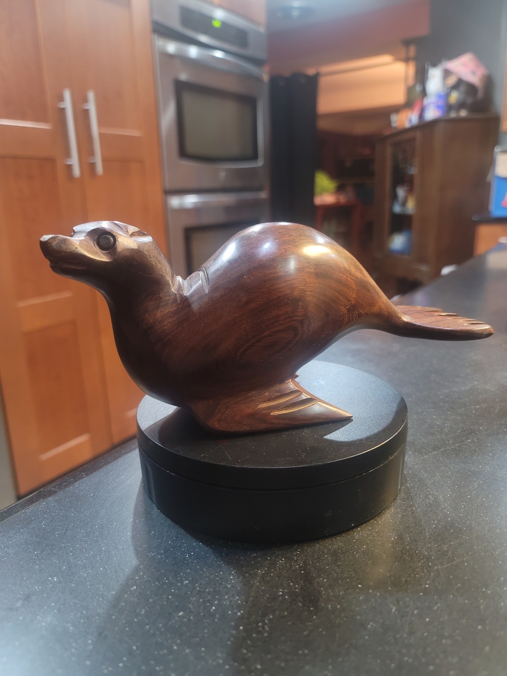 Handcarved Brown Wooden Seal Figurine Decorative Accent